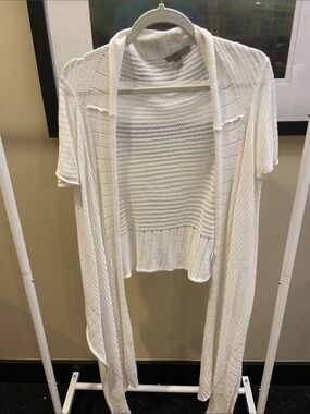 One A. Med. White Open Knit Duster Cardigan